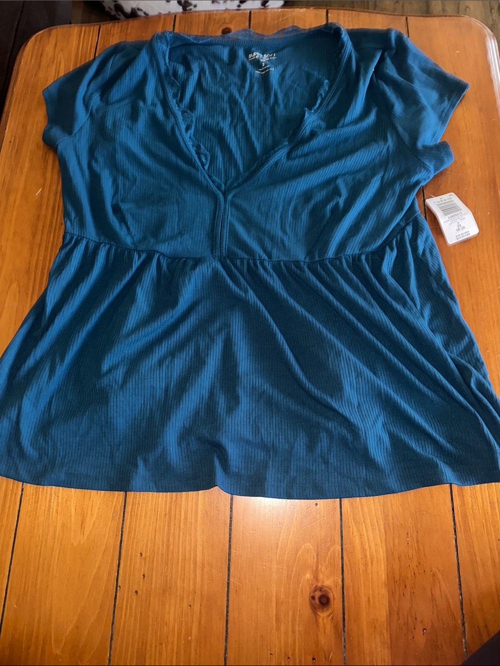torrid Teal Ribbed V-Neck Peplum Top